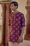 Kalista_Purple Kurta Chanderi Silk Karam Vintage Floral Design And Pant Set _Online_at_Aza_Fashions