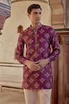 Buy_Kalista_Purple Kurta Chanderi Silk Karam Vintage Floral Design And Pant Set _Online_at_Aza_Fashions