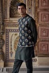 Kalista_Green Chanderi Silk Printed Persian Floral Nawaz Bundi Kurta Set _Online_at_Aza_Fashions