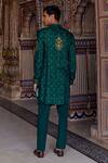 Shop_Kalista_Green Achkan Chanderi Silk Aryan Paisley Motif Kurta And Pant Set _at_Aza_Fashions