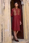 Buy_Kalista_Maroon Chanderi Silk Taimur Paisley Motif Kurta And Churidar Set 