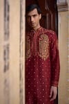 Shop_Kalista_Maroon Chanderi Silk Taimur Paisley Motif Kurta And Churidar Set 