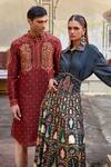 Kalista_Maroon Chanderi Silk Taimur Paisley Motif Kurta And Churidar Set _Online