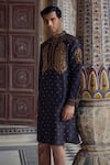 Kalista_Blue Chanderi Silk Taimur Paisley Motif Kurta Set _Online_at_Aza_Fashions