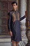 Buy_Kalista_Blue Chanderi Silk Taimur Paisley Motif Kurta Set _Online_at_Aza_Fashions