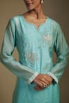 Buy_Nadima Saqib_Blue Kurta Tissue Embroidered Applique Notched Floral Palazzo Set _Online_at_Aza_Fashions