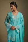 Nadima Saqib_Sky Blue Kurta Tissue Embroidered Applique Square Foliage Gharara Set _at_Aza_Fashions