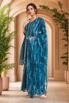 Buy_Samyukta Singhania_Blue Dupatta Organza, Kurta And Sharara Viscose Glittery Striped V Neck Set_at_Aza_Fashions