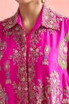 Anamika Khanna_Fuchsia Cotton Zari, Beads, Embroidery Collared Floral Tunic And Sharara Set_Online_at_Aza_Fashions
