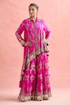 Shop_Anamika Khanna_Fuchsia Cotton Zari, Beads, Embroidery Collared Floral Tunic And Sharara Set_Online_at_Aza_Fashions