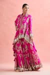 Anamika Khanna_Fuchsia Cotton Zari, Beads, Embroidery Collared Floral Tunic And Sharara Set_at_Aza_Fashions