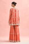 Shop_Anamika Khanna_Coral Chanderi Embroidery, Zari Round Neck Butti Kurta Sharara Set_at_Aza_Fashions