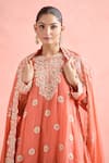Buy_Anamika Khanna_Coral Chanderi Embroidery, Zari Round Neck Butti Kurta Sharara Set