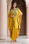 Buy_Anamika Khanna_Yellow Embroidery Tribal Closed Round Cape With Skirt _at_Aza_Fashions