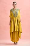 Shop_Anamika Khanna_Yellow Embroidery Tribal Closed Round Cape With Skirt _Online_at_Aza_Fashions