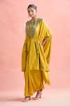 Anamika Khanna_Yellow Embroidery Tribal Closed Round Cape With Skirt _at_Aza_Fashions