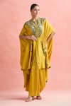 Buy_Anamika Khanna_Yellow Embroidery Tribal Closed Round Cape With Skirt 