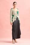 Anamika Khanna_Silver Embroidery Floral V Neck Sequin Jacket And Skirt Set _Online_at_Aza_Fashions