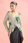 Shop_Anamika Khanna_Silver Embroidery Floral V Neck Sequin Jacket And Skirt Set _Online_at_Aza_Fashions