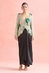 Anamika Khanna_Silver Embroidery Floral V Neck Sequin Jacket And Skirt Set _at_Aza_Fashions