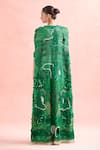 Shop_Anamika Khanna_Green Silk Sequins, Embroidery Asymmetric Emerald Floral Cape And Pant Set_at_Aza_Fashions