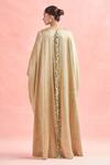 Shop_Anamika Khanna_Gold Cotton, Silk Beads, Tassels Scoop Neck Applique Cape And Pant Set_at_Aza_Fashions