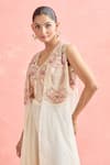 Buy_Ridhima Bhasin_Ivory Embroidery Floral Bouquet Jacket Open Neck Honeycomb Sequin Set _Online_at_Aza_Fashions