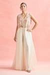 Shop_Ridhima Bhasin_Ivory Embroidery Floral Bouquet Jacket Open Neck Honeycomb Sequin Pant Set 