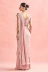 Shop_Ridhima Bhasin_Pink Embroidery Beads V Neck Floral Cutwork Pre-draped Saree With Blouse _at_Aza_Fashions