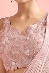 Ridhima Bhasin_Pink Embroidery Beads V Neck Floral Cutwork Pre-draped Saree With Blouse _at_Aza_Fashions