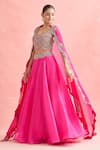 Ridhima Bhasin_Pink Embroidery Paisley Square Neck Placement Lehenga Blouse Set _Online_at_Aza_Fashions