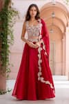 Buy_Ridhima Bhasin_Red Embroidery Paisley Square Neck Placement Lehenga And Blouse Set _at_Aza_Fashions