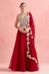 Shop_Ridhima Bhasin_Red Embroidery Paisley Square Neck Placement Lehenga And Blouse Set _Online_at_Aza_Fashions