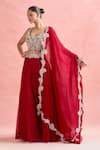 Ridhima Bhasin_Red Embroidery Paisley Square Neck Placement Lehenga And Blouse Set _at_Aza_Fashions