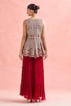 Shop_Ridhima Bhasin_Red Embroidery Abstract V Neck Beads Tunic With Sharara _at_Aza_Fashions