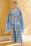 Buy_Peachoo_Blue Embroidery Resham Open Floral Cutwork Border Cape _at_Aza_Fashions