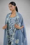 Peachoo_Blue Embroidery Resham Open Floral Cutwork Border Cape _Online_at_Aza_Fashions