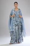 Shop_Peachoo_Blue Embroidery Resham Open Floral Cutwork Border Cape _Online_at_Aza_Fashions