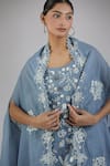 Peachoo_Blue Embroidery Resham Open Floral Cutwork Border Cape _at_Aza_Fashions