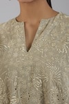 Buy_Peachoo_Beige Embroidery Resham Notched Floral Cutwork Dress _Online_at_Aza_Fashions