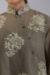 Buy_Peachoo_Brown Embroidery Resham Mandarin Collar Floral Short Top _Online_at_Aza_Fashions