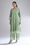 Shop_Peachoo_Green Moss Embroidery Resham Border Pant _at_Aza_Fashions