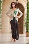 Buy_Anamika Khanna_Silver Embroidery Floral V Neck Sequin Jacket And Skirt Set _at_Aza_Fashions