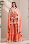 Buy_Anamika Khanna_Coral Chanderi Embroidery, Zari Round Neck Butti Kurta Sharara Set_at_Aza_Fashions
