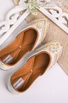 Shop_Label Deepti Bajaj_White Crystal Aira Pearl And Mirror Bloom Embroidered Juttis _at_Aza_Fashions