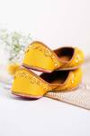 Shop_Label Deepti Bajaj_Yellow Sequin Lily Bloom Embroidered Juttis _at_Aza_Fashions