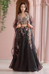 Buy_Ridhima Bhasin_Black Embroidery Floral Square Neck Bloom Lehenga Set _at_Aza_Fashions