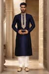 Buy_Arihant Rai Sinha_Blue Jacquard, Silk Zari, Mirrors Abstract Woven Kurta Set _at_Aza_Fashions