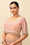 Kalighata_Pink Tissue Embroidery Sequin Sweetheart Neck Fairy Cutdana Saree With Blouse _at_Aza_Fashions