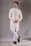 Buy_Aryavir Malhotra_Cream Art Silk Embroidery Trellis Sherwani With Pyjama _at_Aza_Fashions